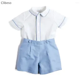 Ensembles de vêtements Clibeso 2024 Baby Boys Classic Vêtements Set Enfants Boutique espagnole Costumes Chemises blanches Blue Cotton Shorts Pantalons EID