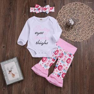 Kledingsets kleren voor babymeisje 0-3 jaar Mooie set lange mouwen bodysuit donut bedrukte bell bottoms mode-outfit