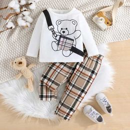 Ensembles de vêtements de vêtements pour enfants 6-36 mois de dessin animé ours à manches longues et tenue de pantalon long rayé pour bébé nouveau-né Boyl2405