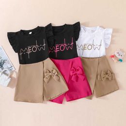Kledingsets Kleding Set voor Kid Girl 2-7 jaar oude Cartoon Butterfly Sleeve T-shirt en korte broek Zomeroutfit voor Baby Girll2405