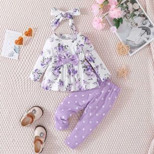 Kledingsets Kleding Set voor Kid Girl 6-36 Maanden lange mouw blouse bloemen boog voorkant en lange broek polka stippellere outfit voor pasgeboren Babyl2405