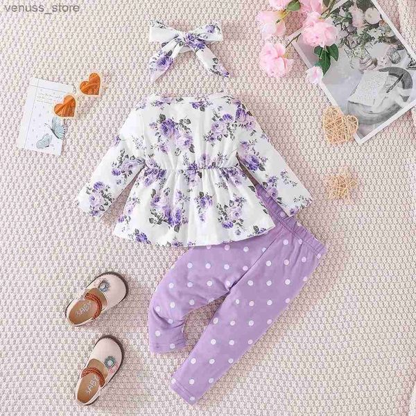 Ensemble de vêtements de vêtements pour girl girn 6-36 mois à manches longues Blouse à arc floral avant et pantalon long tenue à polka en pointillés pour bébé nouveau-né