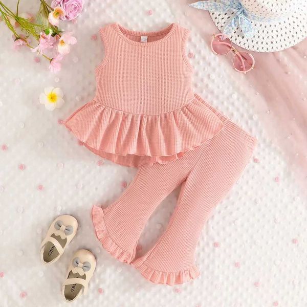 Ensemble de vêtements Ensemble de vêtements pour enfant nouveau-né bébé 6 mois - 3 ans chemisier sans manches de couleur unie et pantalon de coupe de botte