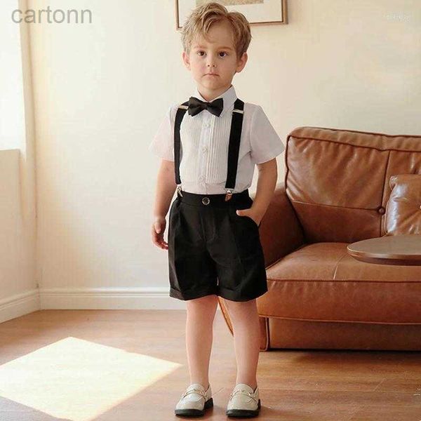 Ensembles de vêtements Ensembles de vêtements 1-11 ans enfant mariage fleur garçon Costume formel Gentleman simple boutonnage ensemble enfants Costume à manches courtes ldd240311