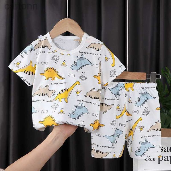 Conjuntos de ropa Conjuntos de ropa Pijamas para niños Ropa de dormir Traje de algodón para niños Bebé Verano Manga corta Camiseta para niñas Dos ropa para el hogar Ropa ldd240311