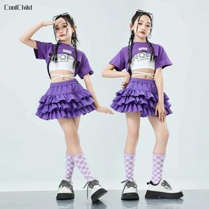 Kledingsets Kleding Sets Leuke Summer Street Kleding voor meisjes Childrens Hip-Hop Crop Top Purple Tie strakke passende pak Childrens Street Dance Jazz Clothing WX5.23