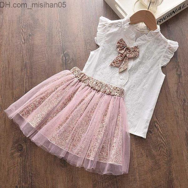 Conjuntos de ropa Conjuntos de ropa Niños Niñas Casual Summer Baby Girl Chaleco sin mangas blanco y falda floral Trajes Niños s Bow Cute Outfits Z230703