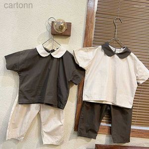 Kledingsets Kledingsets Zomer Baby Jongens Meisjeskleding Set Korte mouwen Katoenen T-shirt Broek Kinderpak Koreaanse stijl ldd240311