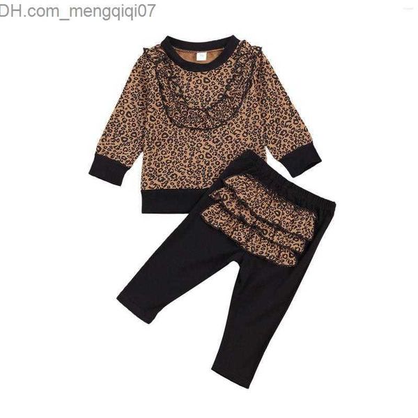 Conjuntos de ropa Conjuntos de ropa para niños pequeños, niñas, niños, otoño, invierno, conjunto de ropa con estampado de leopardo, camisetas de manga larga, pantalones con volantes, niños, trajes para niños de 0 a 18 años Z230721