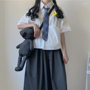 Kledingsets College Flower geborduurd All-match shirt met korte mouwen losse hoge taille afslanke rok A-lijn rok Japans schoolmeisje uniform