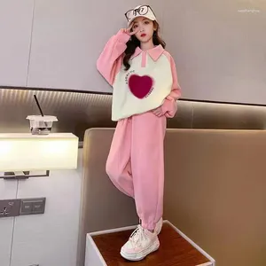 Kledingsets College Stijl Meisjes Herfst Pak Tiener Kleding Set Koreaanse Lange Mouw Gedrukt Wijde Pijpen Broek Outfit Kinderen Loungewear 5-17T