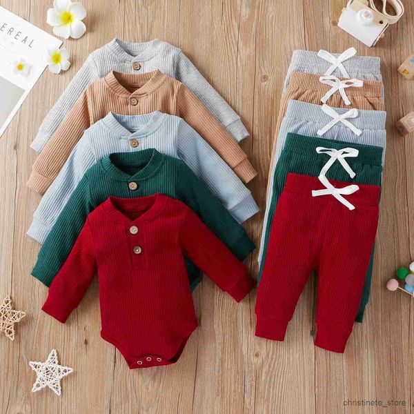 Ensembles de vêtements Couleurs Bébé Solide Tricot Ensembles Nouveau-né Infantile Filles Garçons Automne Hiver À Manches Longues Barboteuse Pantalon Élastique Enfant En Bas Âge Tenue R231127