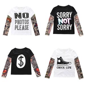 Ensembles de vêtements confortable nouveauté tatouage à manches longues enfants t-shirts coton garçon t-shirt automne enfants filles hauts col rond t-shirt 230630