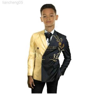 Kledingsets Conjuntos de Chaqueta Boys Tuxedo Wedding Suit 2 -delige kinderen Colorblock Blazer broek Formele jas set Kinderkleding jongens Blazer W0222