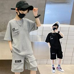Kledingsets Cool Boy 2 stuks korte mouw effen shorts Sport Casual outfits Jongenskleding Set Zomer Kinderen met broek voor tieners