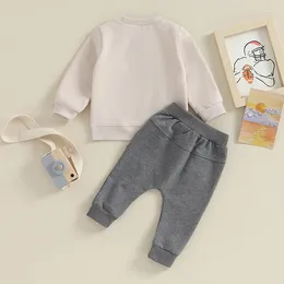 Kledingsets COORALLY Voetbaloutfit voor babyjongen, meisje, sweatshirt met lange mouwen, ronde hals, Pullover-tops en elastische broekset, 2-delige outfits