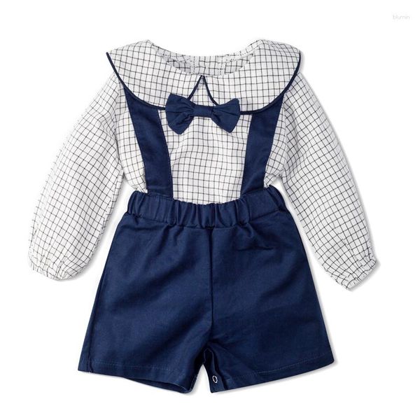 Ensembles de vêtements coton infantile bébé garçons filles vêtements à carreaux costume à manches longues 0-24 mois né été tenue d'anniversaire formelle