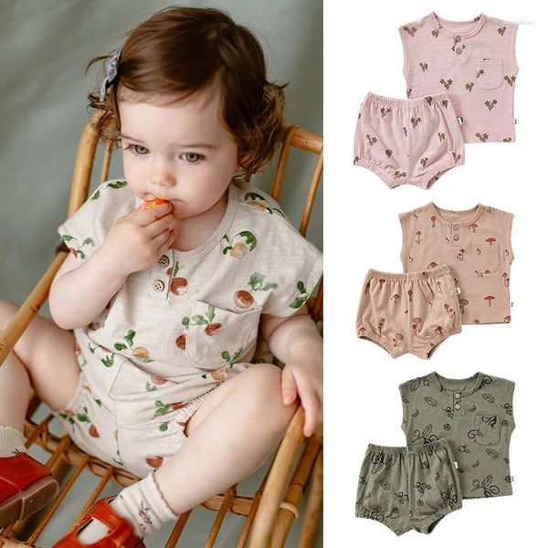 Ensembles de vêtements coton enfants d'été imprimé à la maison porte bébé garçons filles pyjamas de vêtements de vêtements combinaisons