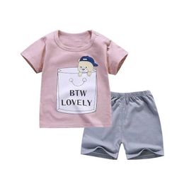 Conjuntos de ropa Algodón de algodón Summer Baby Childs Shorts Traje Camiseta Sodder Boy Girl Kids Dinosaur Dinosaur