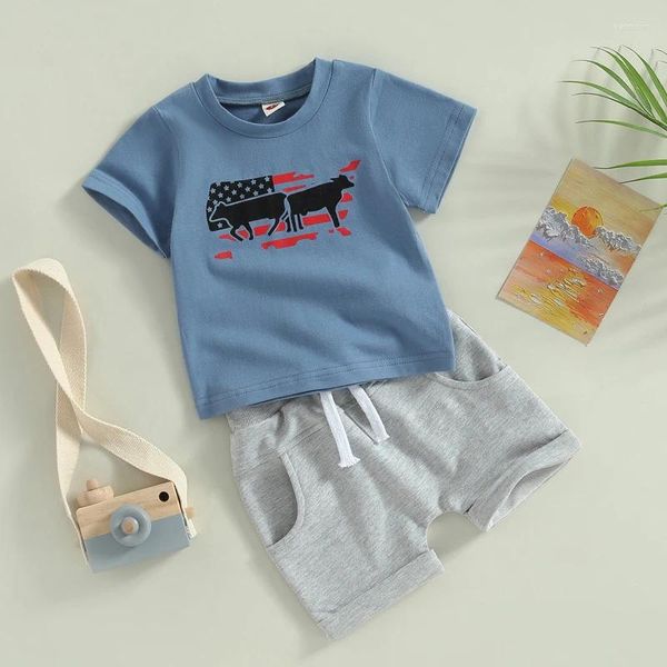 Juntos de ropa ropa de vaquero para baby boy vaca impresa top de manga corta set de shorts de verano