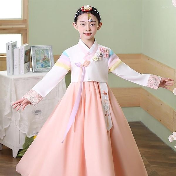 Conjuntos de ropa creativo antiguo coreano Hanbok niñas traje nacional estudiante rendimiento bordado flor bebé Festival LC044