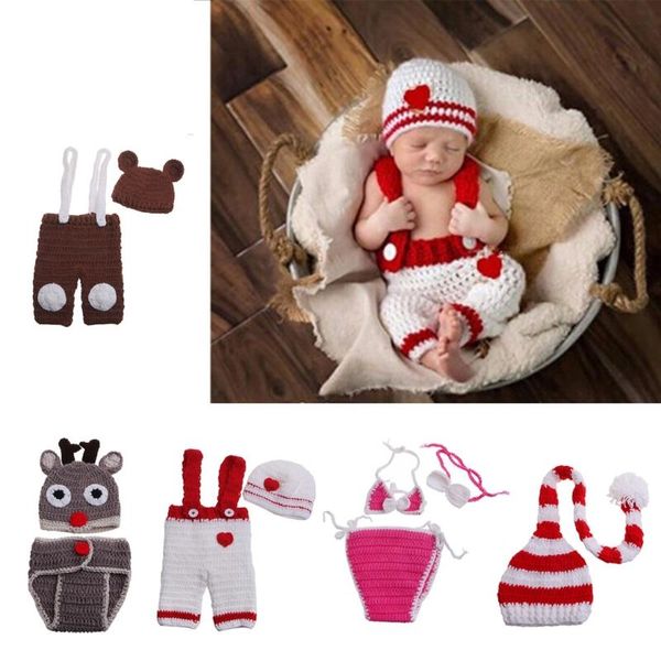 Conjuntos de ropa de punto de ganchillo Born Pography Props Po accesorios bebé disfraz niños niñas Pographie ropa Navidad ropa