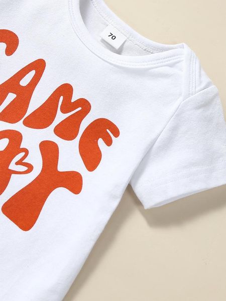 Conjuntos de ropa Mono lindo y cómodo de camiseta de fútbol para bebé con pantalones cortos a juego Conjunto de diadema para la diversión del día del juego