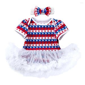 Conjuntos de ropa Conjunto de ropa linda para niñas Mi primer cumpleaños Traje del Día de la Independencia Tutu Body Vestido Estrella Impreso Mameluco con diademas