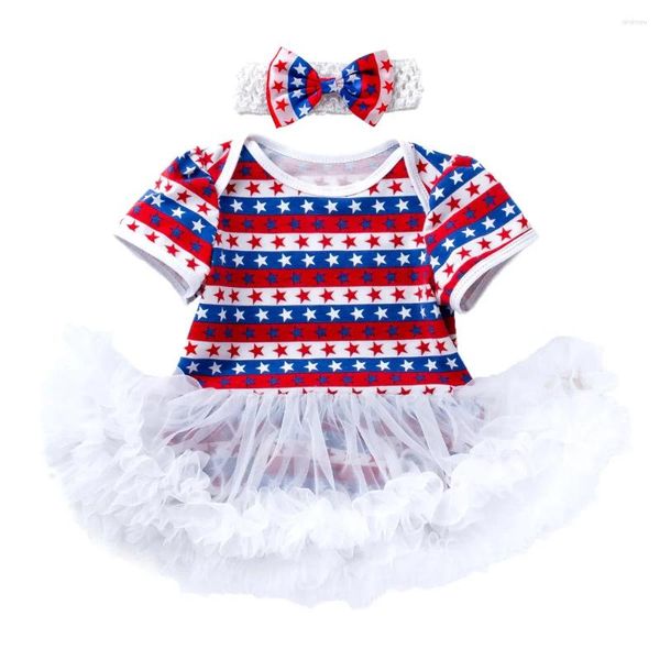 Ensembles de vêtements Mignon bébé filles vêtements ensemble mon premier anniversaire tenue de jour de l'indépendance tutu body robe étoile imprimée barboteuse avec bandeaux