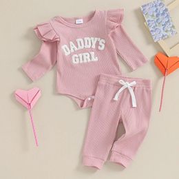 Ensembles de vêtements mignons bébés filles combinaisons ensemble peluche mode lettre broderie côtelé manches longues barboteuse pantalon 2 pièces enfants tenues