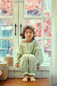 Kledingsets Schattige kinderen kinderkatoenen mintgroene pyjama Pyjamaset voor meisje Jongen slaapkleding R231106