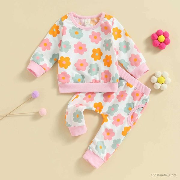 Conjuntos de ropa Lindo estampado floral Ropa para niñas Otoño Niño Traje infantil Conjunto de manga larga Sudadera Pantalones 2 piezas Niños Trajes lindos R231127