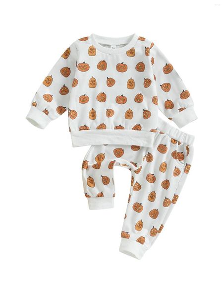 Ensembles de vêtements Costume d'Halloween mignon pour les nourrissons Adorable sweat-shirt citrouille et ensemble de pantalons longs bébé garçons filles - tenue 2 pièces