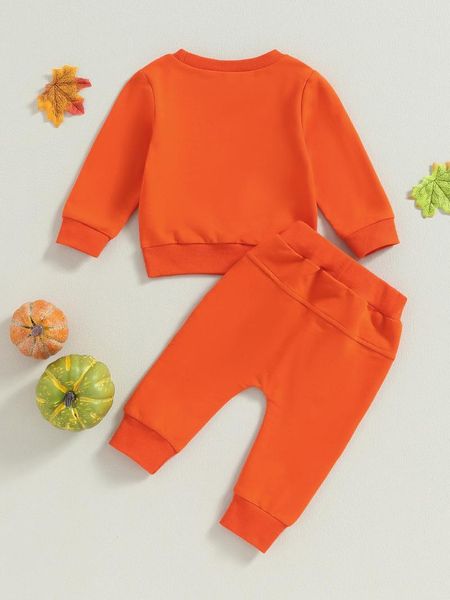 Conjuntos de ropa Lindo conjunto de disfraces de Halloween Adorable sudadera con estampado de calabaza y pantalones largos para bebés, niños o niñas - Perfecto