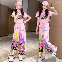 Ensembles de vêtements Mignon rose dessin animé T-shirt pantalon costume pour bébé filles vêtements ensemble mode enfants droite adolescente arc-en-ciel tenues en été 7t