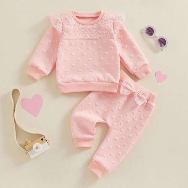 Ensembles de vêtements mignons à manches longues à manches longues pour les filles pour les filles sring kids pantalon princesse coeur sweat rose décor rose pour bébé