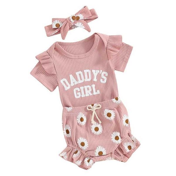 Vêtements Ensembles Daddy Girl Baby Clothes 0 3 6 12 18 MOIS NOUVELLEUR FILIGES SUMBRÉE RIBBON SUMBRE RAPPECER DAISY Shorts Bandl2405