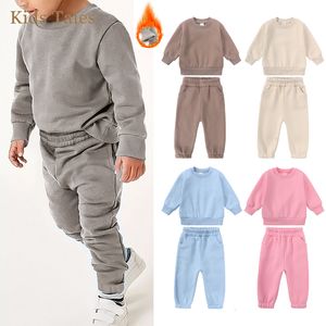 Conjuntos de ropa Ropa de baile Niños Niños Niña Ropa esencial Conjunto Niño Sólido Fleece Cuello redondo Sudadera + Jogger Pantalones de chándal 2 piezas Niños Deporte Chándal 230922