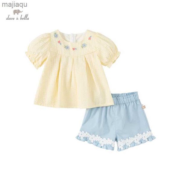 Conjuntos de ropa Dave Bella Conjuntos para niñas Verano de manga corta Top a rayas amarillas + Pantalones cortos 2 piezas Ropa casual para niños y niños pequeños DB221111L2403