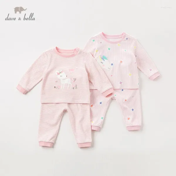 Ensembles de vêtements DB12187 Dave Bella automne bébé filles mode dessin animé pyjama rayé né sous-vêtements vêtements de nuit décontractés 2 pièces costume