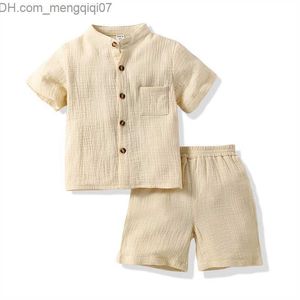 Ensembles de vêtements DE PEACH 2023 Ensemble d'été pour garçons et filles T-shirt à manches courtes en coton et lin + Shorts Ensemble de vêtements pour enfants Vêtements pour garçons et filles 2 pièces Z230717