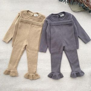 Kledingsets Herten Jonmi Koreaanse stijl Herfst Peuters Meisjes Gebreide outfits Ruches Tops Uitlopende broek 2 stuks Baby Kinderen Elastisch Warm