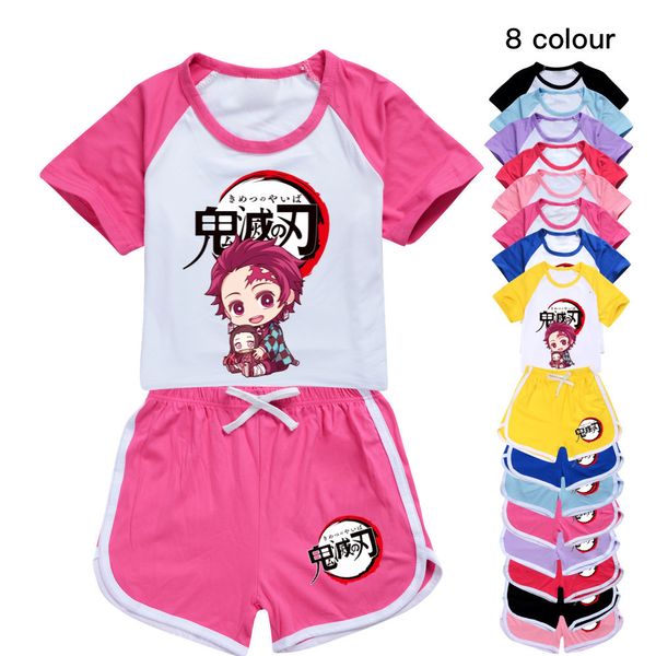 Ensembles de vêtements Demon Slayer Bébé Fille Vêtements Polyester Tops Adolescents Enfants T-shirt Shorts Sport Costume Garçons T-shirts Petits Enfants Maison ensemble 230721