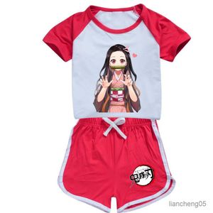 Conjuntos de ropa Demon Slayer Graphic Kids Summer Clothes Baby Girl Boys Cotton Conjunto de 2 piezas Ropa para niños Trajes deportivos R230805