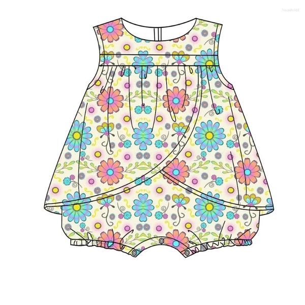 Conjuntos de ropa Diseño Venta de ropa para niñas 2 Tela de seda de leche Hermoso patrón de flores Conjunto de pantalones cortos sin mangas