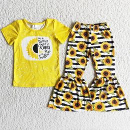Ensembles de vêtements Design Girls Toddler Girls Vêtements Sunflower Boutique Baby Bell Bottom Pantals Tenfits Fashion