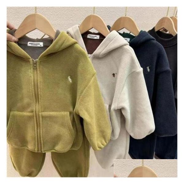 Ensembles de vêtements Designer Enfants Vêtements Ensembles Automne Hiver Chaud Polaire Sweat À Capuche Veste Enfant Enfants Garçons Fille Tops Manteau Pantalon Sui Dhdpm