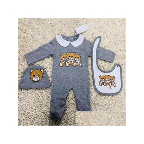 Ensembles de vêtements Designer Cute Born Baby Clothes Set Infant Boys Impression Bear Romper Girl Jumpsuitaddbibs Addcap Outfits 0-18 Month Dr Dhz6D