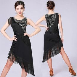 Ensembles de vêtements Défaces latino para mujer traje de salsa ropa tango vestidos baile con borla negra