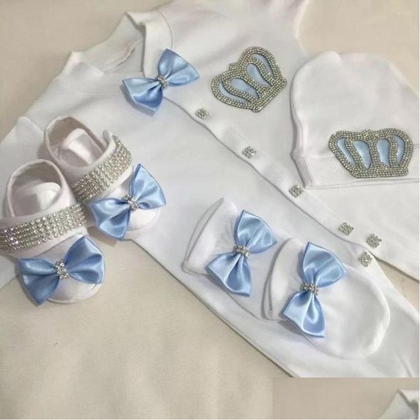 Conjuntos de ropa Dollbling Born Set Babys Rhinestone Crown 0-3 meses Sombrero Body Guantes Zapatos 4 Partes Boy Girl Mono Drop Entrega DHZQN